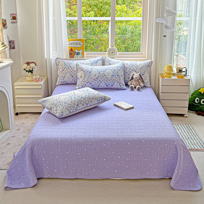 91家纺网 家纺一手货源 找家纺 羽爱家纺 2025新款A类13372全棉印花砂洗床盖套件 田园猫