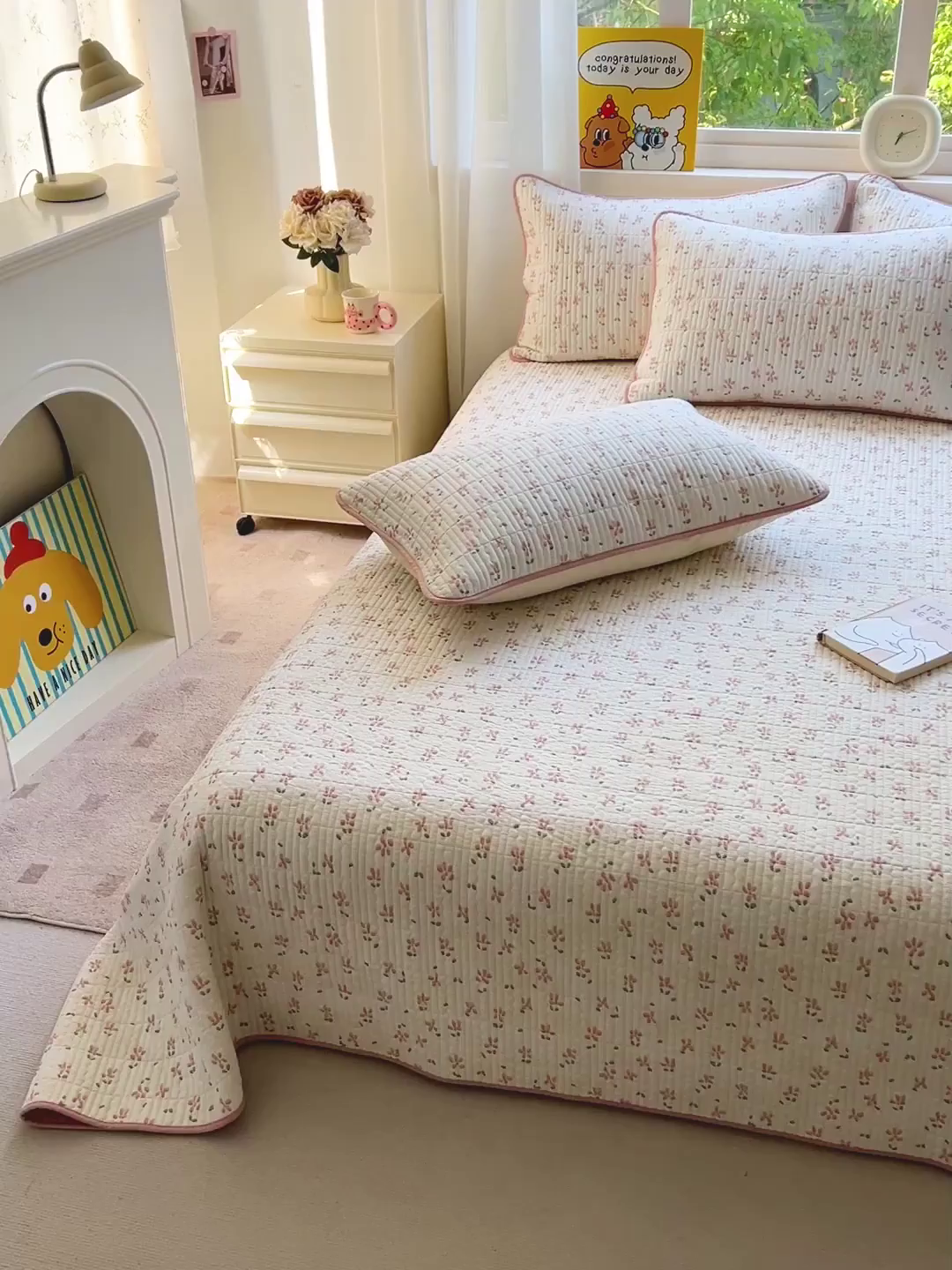 91家纺网 家纺一手货源 找家纺 羽爱家纺 2025新款A类13372全棉印花砂洗床盖套件 雾漫漫