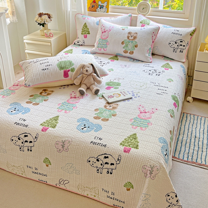 91家纺网 家纺一手货源 找家纺 羽爱家纺 2025新款A类13372全棉印花砂洗床盖套件 小甜豆