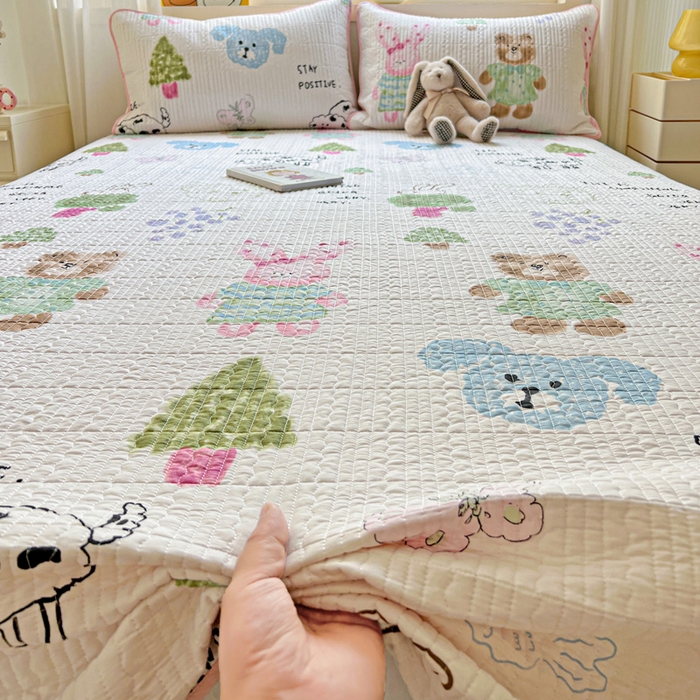 91家纺网 家纺一手货源 找家纺 羽爱家纺 2025新款A类13372全棉印花砂洗床盖套件 小甜豆