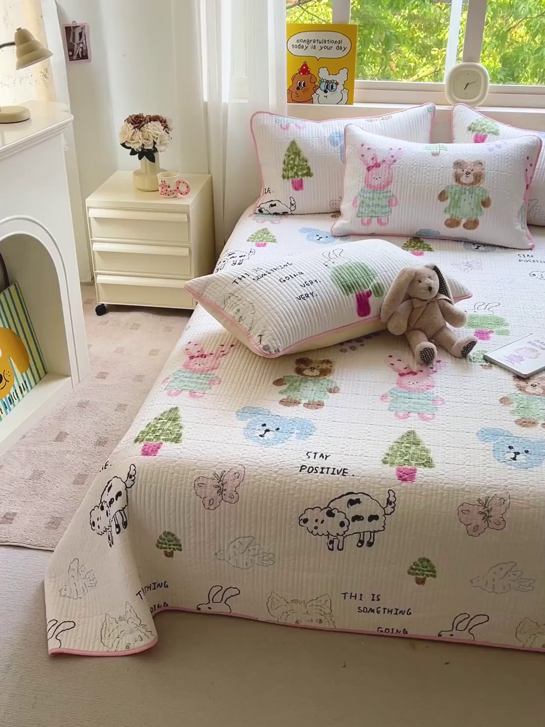 91家纺网 家纺一手货源 找家纺 羽爱家纺 2025新款A类13372全棉印花砂洗床盖套件 小甜豆