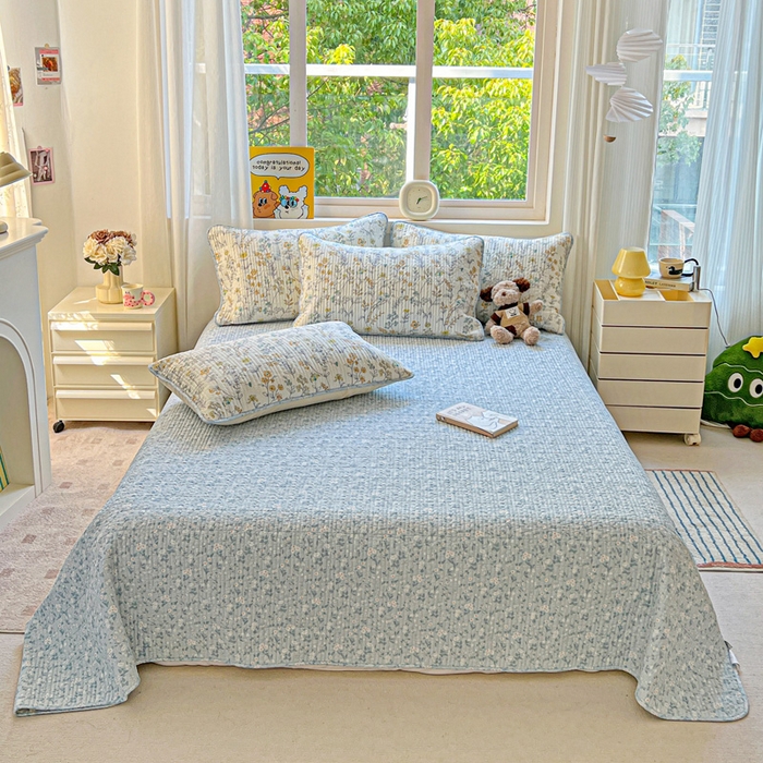 91家纺网 家纺一手货源 找家纺 羽爱家纺 2025新款A类13372全棉印花砂洗床盖套件 栀清