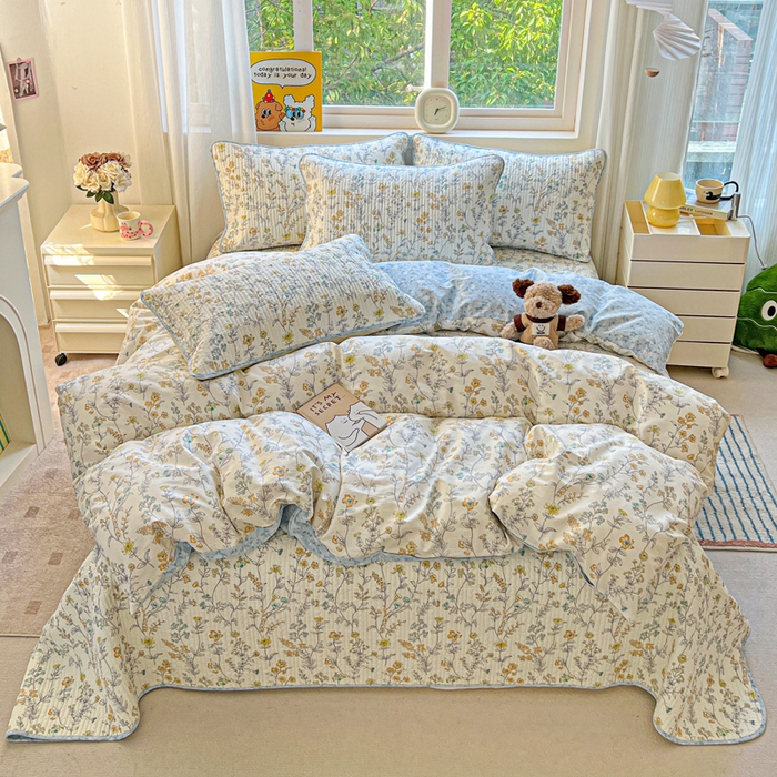 91家纺网 家纺一手货源 找家纺 羽爱家纺 2025新款A类13372全棉印花砂洗床盖套件 栀清