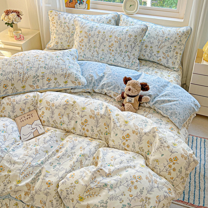 91家纺网 家纺一手货源 找家纺 羽爱家纺 2025新款A类13372全棉印花砂洗床盖套件 栀清