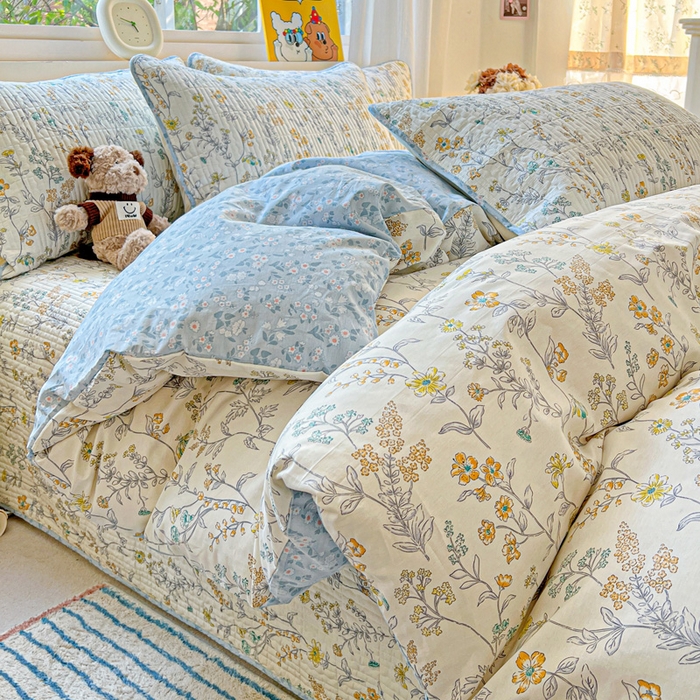 91家纺网 家纺一手货源 找家纺 羽爱家纺 2025新款A类13372全棉印花砂洗床盖套件 栀清