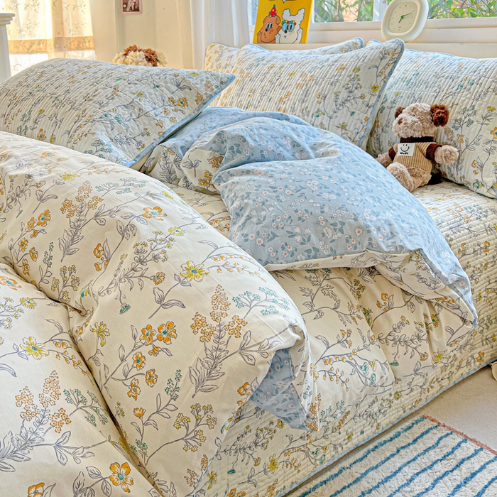 91家纺网 家纺一手货源 找家纺 羽爱家纺 2025新款A类13372全棉印花砂洗床盖套件 栀清