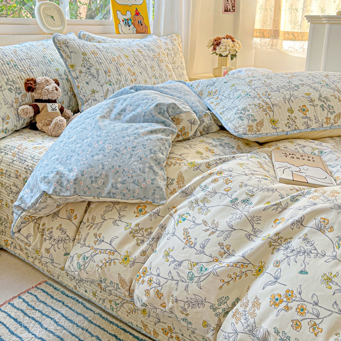 91家纺网 家纺一手货源 找家纺 羽爱家纺 2025新款A类13372全棉印花砂洗床盖套件 栀清