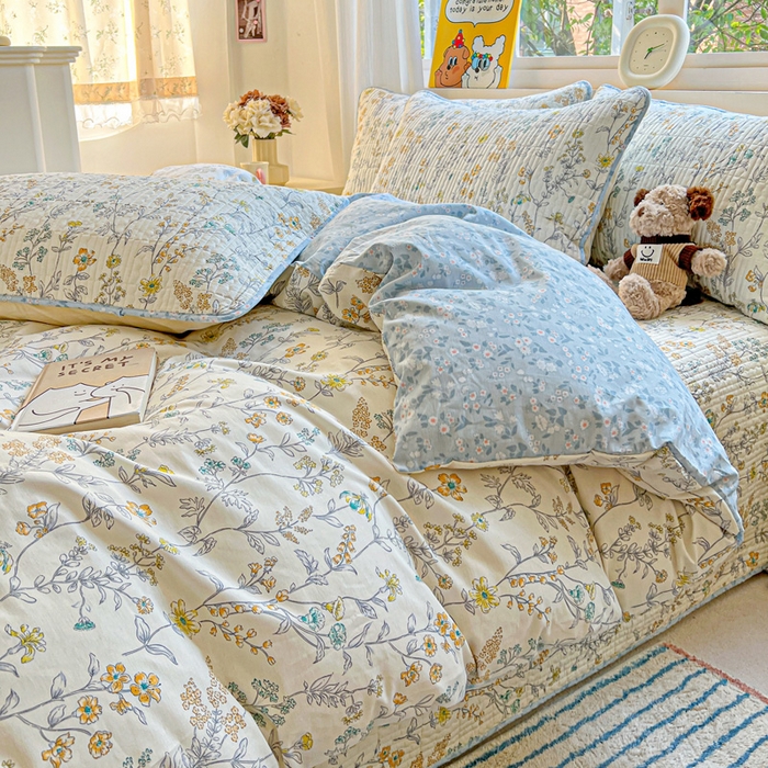 91家纺网 家纺一手货源 找家纺 羽爱家纺 2025新款A类13372全棉印花砂洗床盖套件 栀清