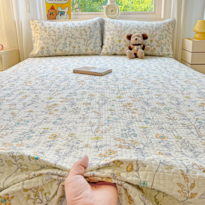 91家纺网 家纺一手货源 找家纺 羽爱家纺 2025新款A类13372全棉印花砂洗床盖套件 栀清