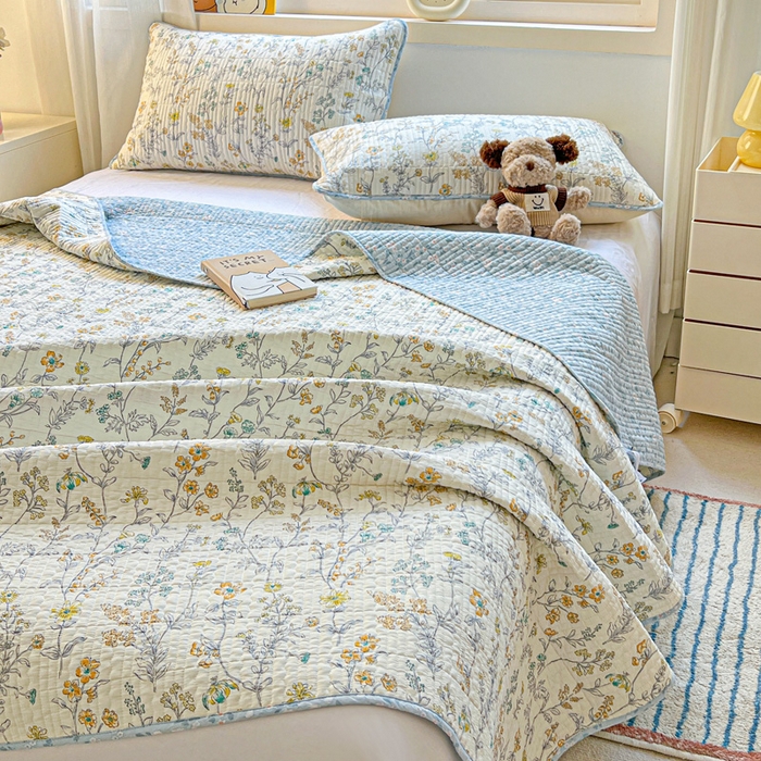 91家纺网 家纺一手货源 找家纺 羽爱家纺 2025新款A类13372全棉印花砂洗床盖套件 栀清