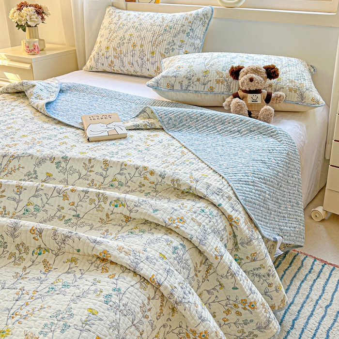 91家纺网 家纺一手货源 找家纺 羽爱家纺 2025新款A类13372全棉印花砂洗床盖套件 栀清