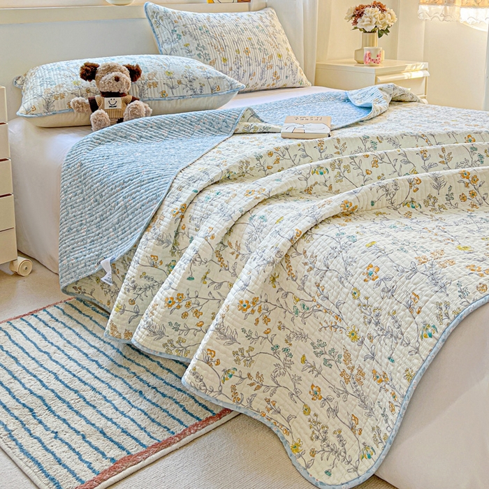 91家纺网 家纺一手货源 找家纺 羽爱家纺 2025新款A类13372全棉印花砂洗床盖套件 栀清