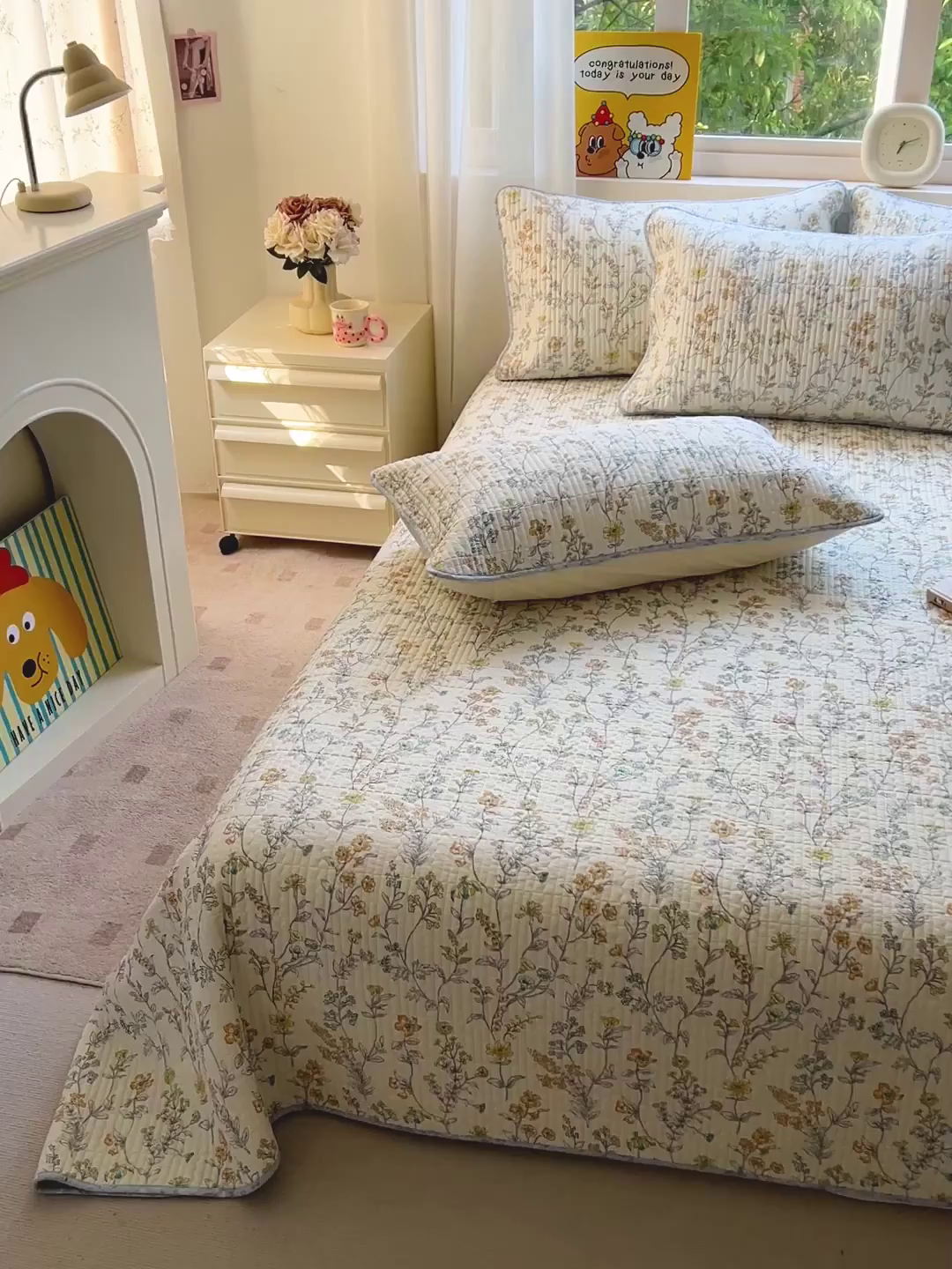 91家纺网 家纺一手货源 找家纺 羽爱家纺 2025新款A类13372全棉印花砂洗床盖套件 栀清