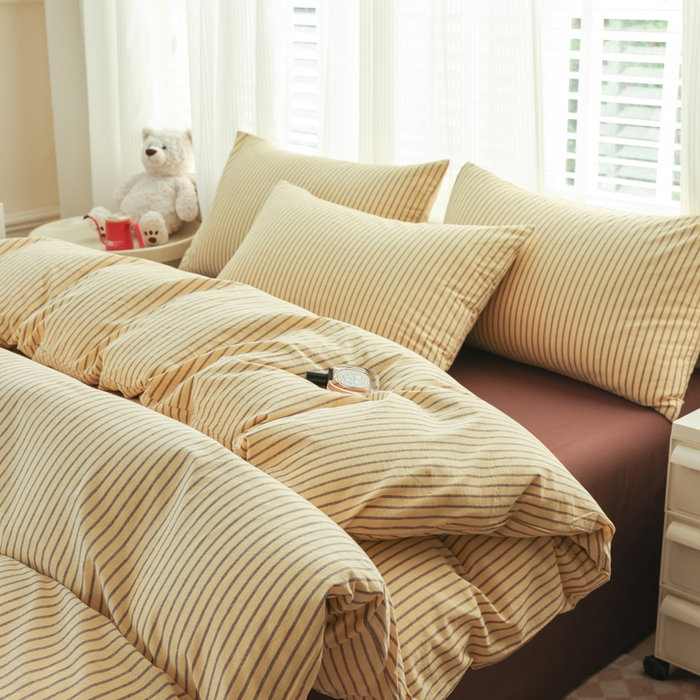 91家纺网 家纺一手货源 找家纺 （总）柠萌家居 2025年新款色织条纹水洗棉全棉四件套