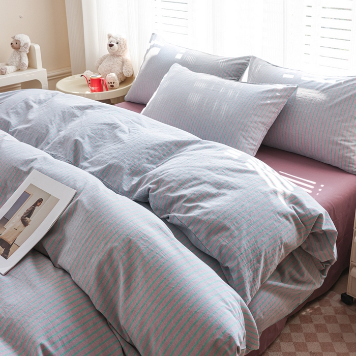 91家纺网 家纺一手货源 找家纺 （总）柠萌家居 2025年新款色织条纹水洗棉全棉四件套