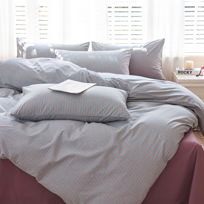 91家纺网 家纺一手货源 找家纺 （总）柠萌家居 2025年新款色织条纹水洗棉全棉四件套