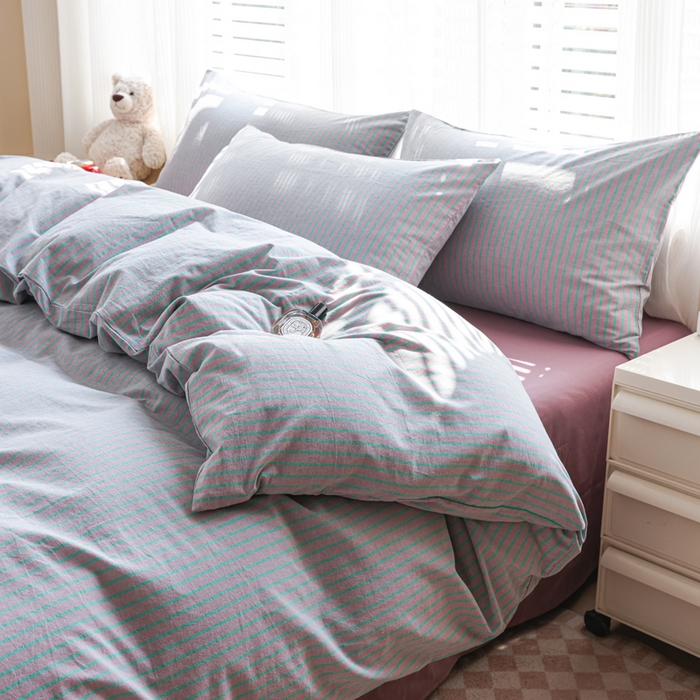 91家纺网 家纺一手货源 找家纺 （总）柠萌家居 2025年新款色织条纹水洗棉全棉四件套