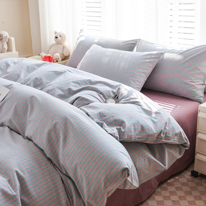 （总）柠萌家居 2025年新款色织条纹水洗棉全棉四件套