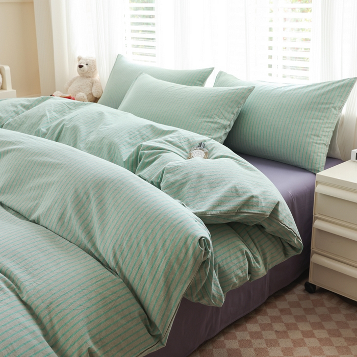 91家纺网 家纺一手货源 找家纺 （总）柠萌家居 2025年新款色织条纹水洗棉全棉四件套