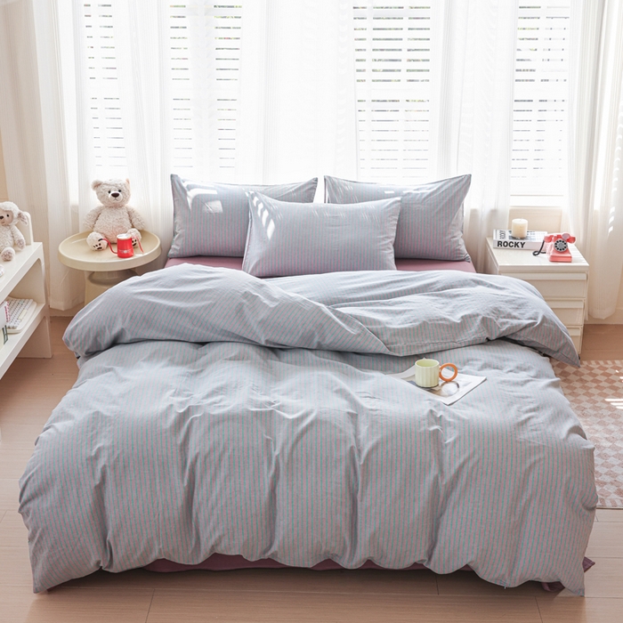 91家纺网 家纺一手货源 找家纺 （总）柠萌家居 2025年新款色织条纹水洗棉全棉四件套