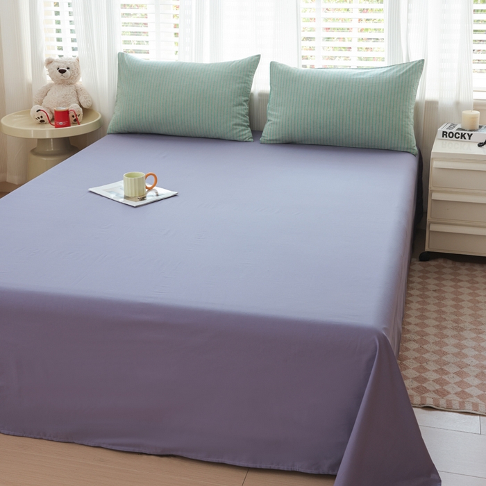 91家纺网 家纺一手货源 找家纺 柠萌家居 2025年新款色织条纹水洗棉全棉四件套 绿紫条