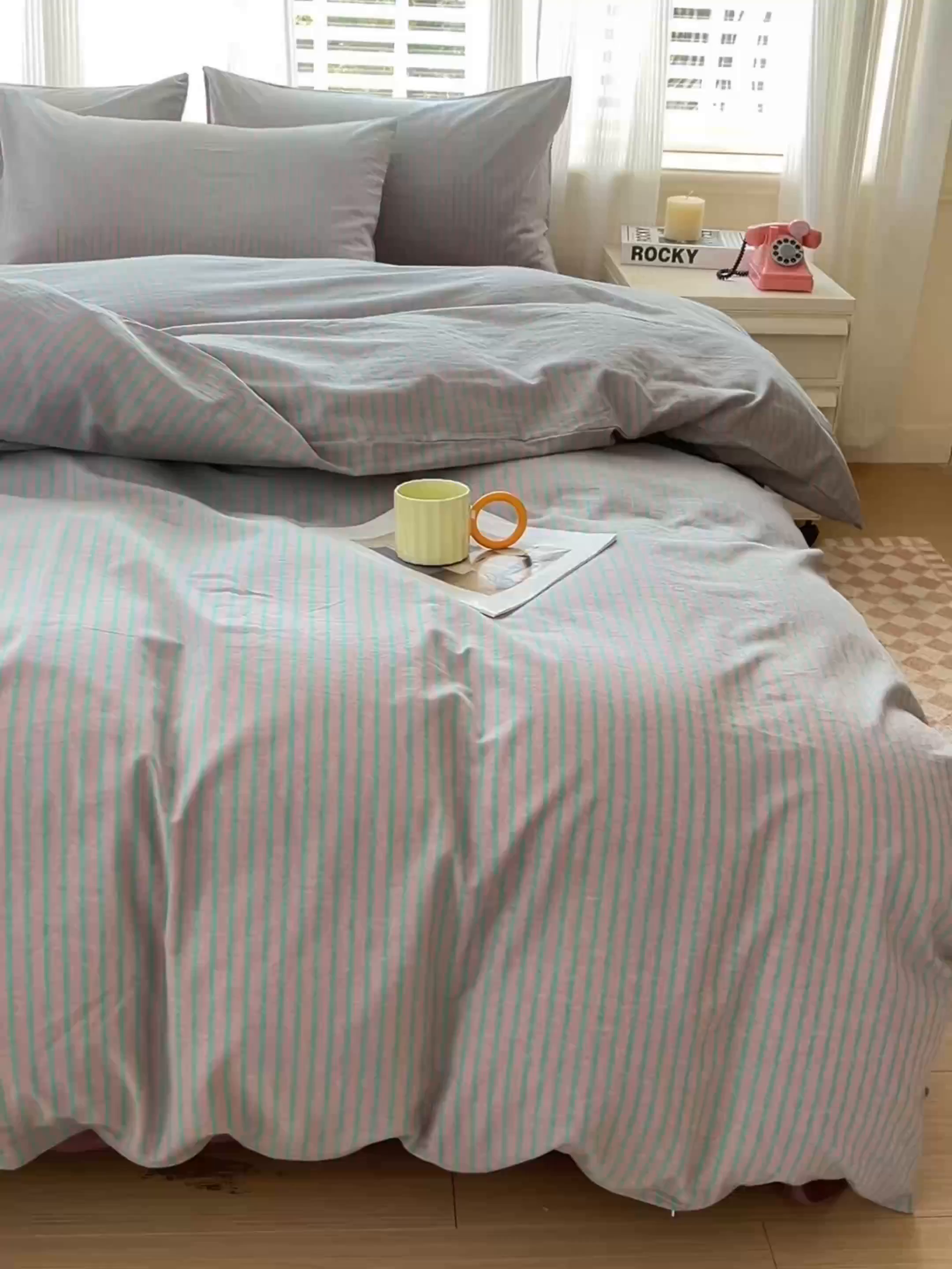 91家纺网 家纺一手货源 找家纺 （总）柠萌家居 2025年新款色织条纹水洗棉全棉四件套