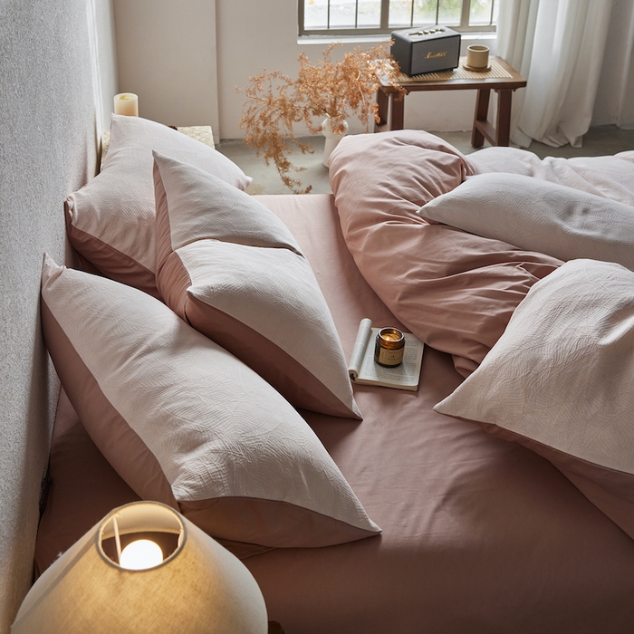 91家纺网 家纺一手货源 找家纺 千朵森 2025新款全棉色织提花四季款四件套-艾薇 艾薇-薄玉色