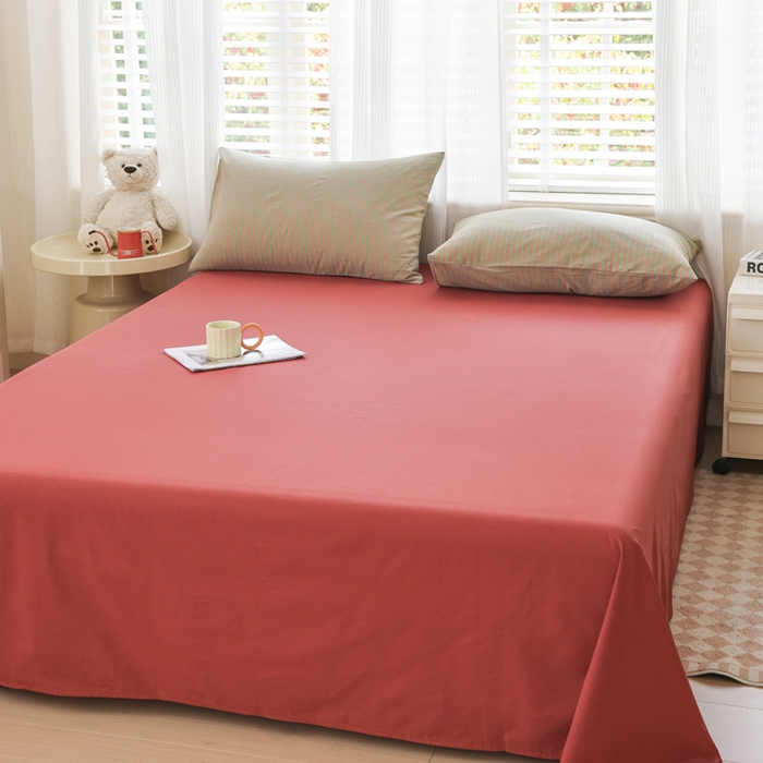 91家纺网 家纺一手货源 找家纺 柠萌家居 2025年最新款全棉色织水洗棉枕套混搭四件套 凯西亚-驼红