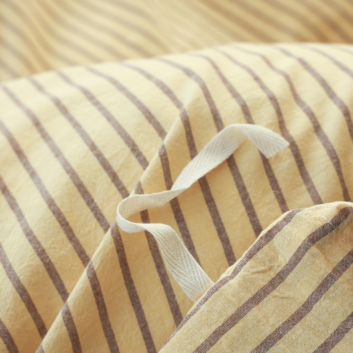 91家纺网 家纺一手货源 找家纺 柠萌家居 2025年最新款全棉色织水洗棉枕套混搭四件套 凯西亚-黄咖