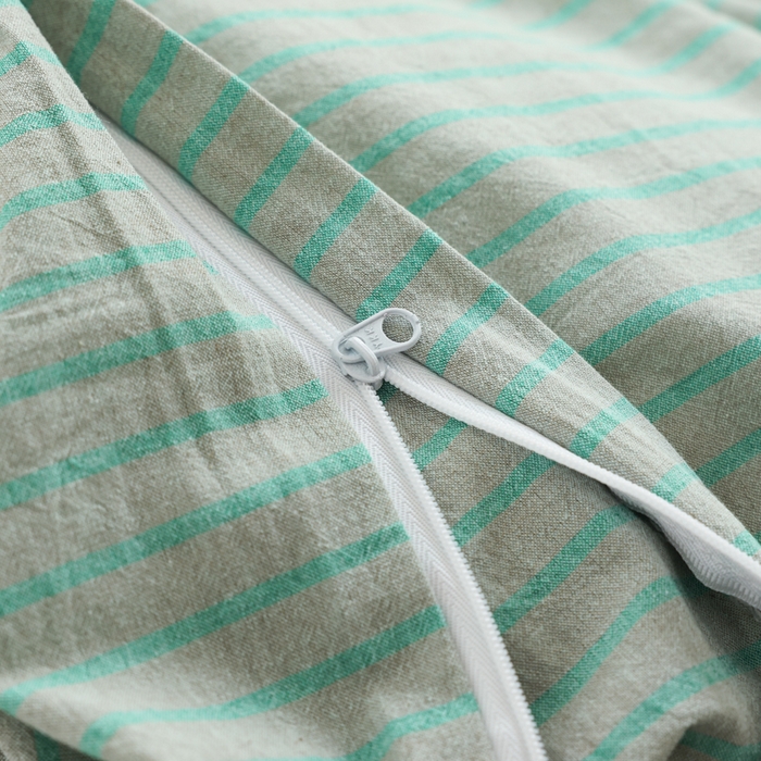 91家纺网 家纺一手货源 找家纺 柠萌家居 2025年最新款全棉色织水洗棉枕套混搭四件套 凯西亚-绿紫