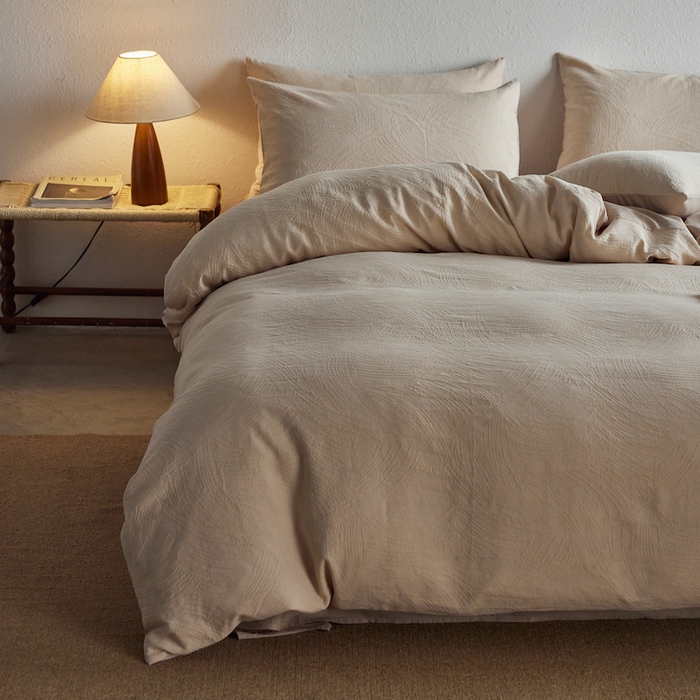 91家纺网 家纺一手货源 找家纺 千朵森 2025新款全棉色织提花四季款四件套-艾薇 艾薇-春水白