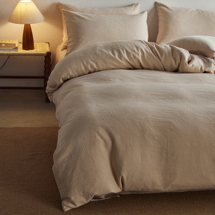 91家纺网 家纺一手货源 找家纺 千朵森 2025新款全棉色织提花四季款四件套-艾薇 艾薇-春水白