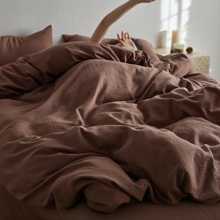 91家纺网 家纺一手货源 找家纺 千朵森 2025新款全棉色织提花四季款四件套-艾薇 艾薇-焦糖棕