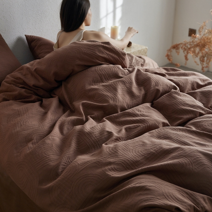 91家纺网 家纺一手货源 找家纺 千朵森 2025新款全棉色织提花四季款四件套-艾薇 艾薇-焦糖棕