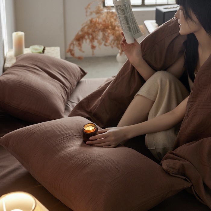 91家纺网 家纺一手货源 找家纺 千朵森 2025新款全棉色织提花四季款四件套-艾薇 艾薇-焦糖棕