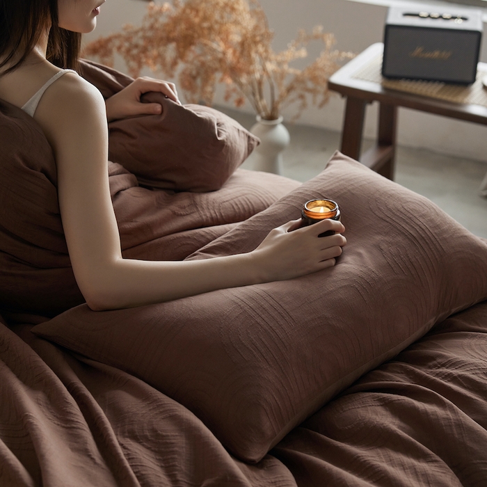 91家纺网 家纺一手货源 找家纺 千朵森 2025新款全棉色织提花四季款四件套-艾薇 艾薇-焦糖棕