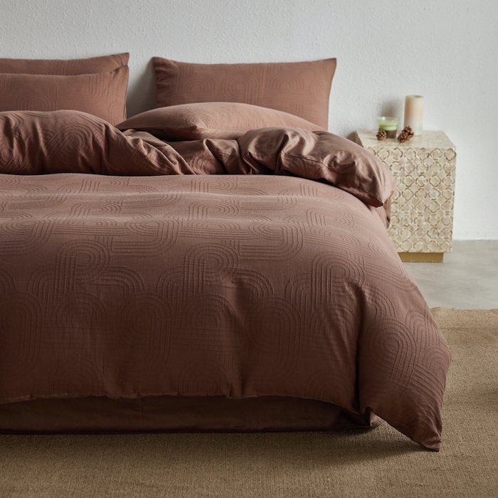 91家纺网 家纺一手货源 找家纺 千朵森 2025新款全棉色织提花四季款四件套-艾薇 艾薇-焦糖棕