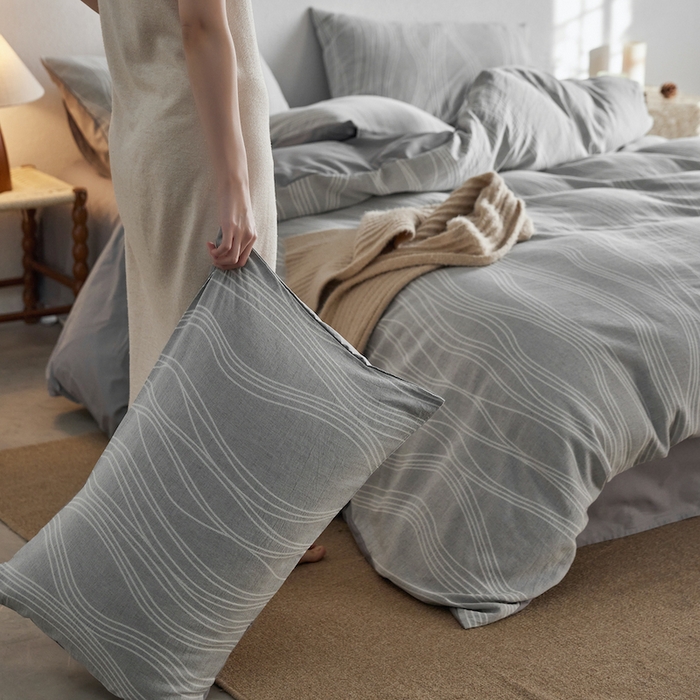 91家纺网 家纺一手货源 找家纺 千朵森 2025新款全棉色织提花四季款四件套-艾薇 艾薇-慕斯灰