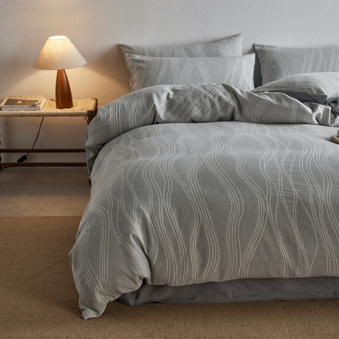 91家纺网 家纺一手货源 找家纺 千朵森 2025新款全棉色织提花四季款四件套-艾薇 艾薇-慕斯灰