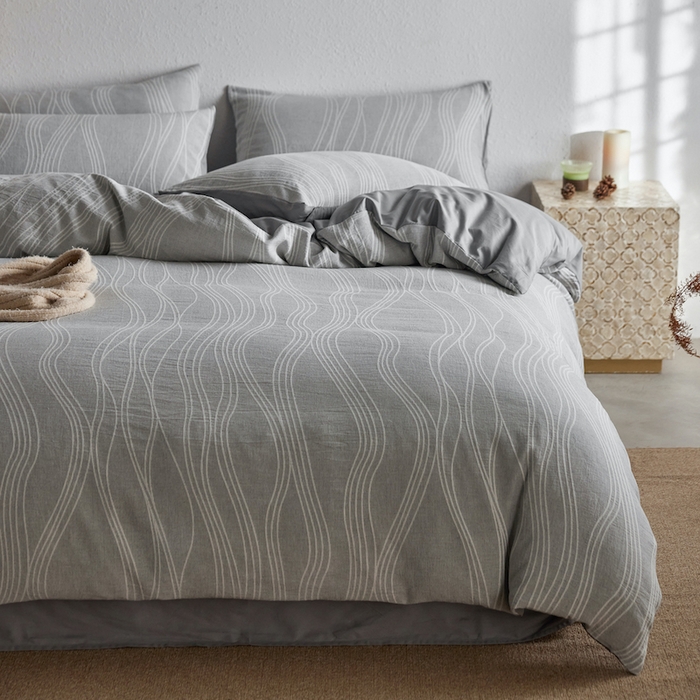 91家纺网 家纺一手货源 找家纺 千朵森 2025新款全棉色织提花四季款四件套-艾薇 艾薇-慕斯灰