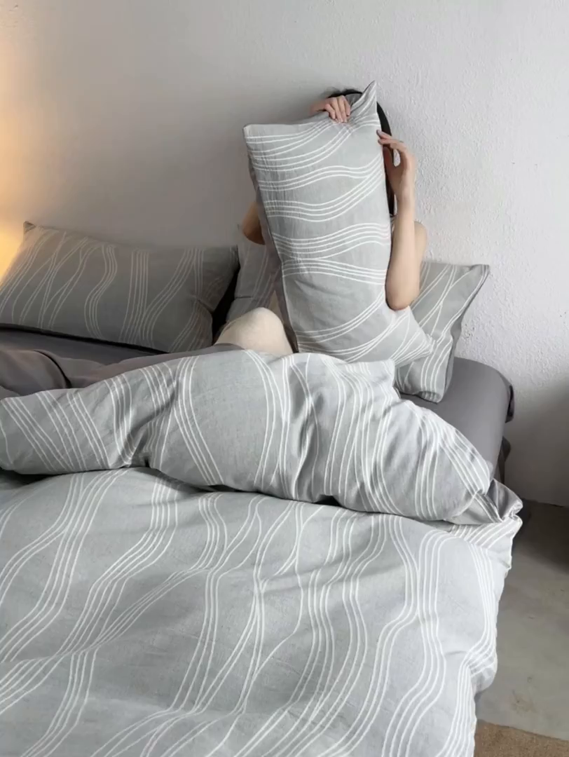 91家纺网 家纺一手货源 找家纺 千朵森 2025新款全棉色织提花四季款四件套-艾薇 艾薇-慕斯灰