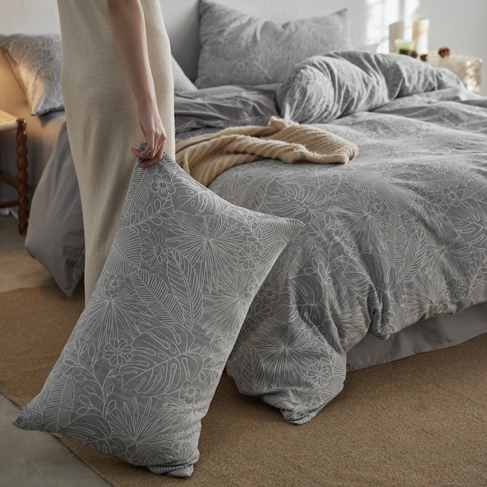 91家纺网 家纺一手货源 找家纺 千朵森 2025新款全棉色织提花四季款四件套-艾薇 艾薇-晴蓝灰