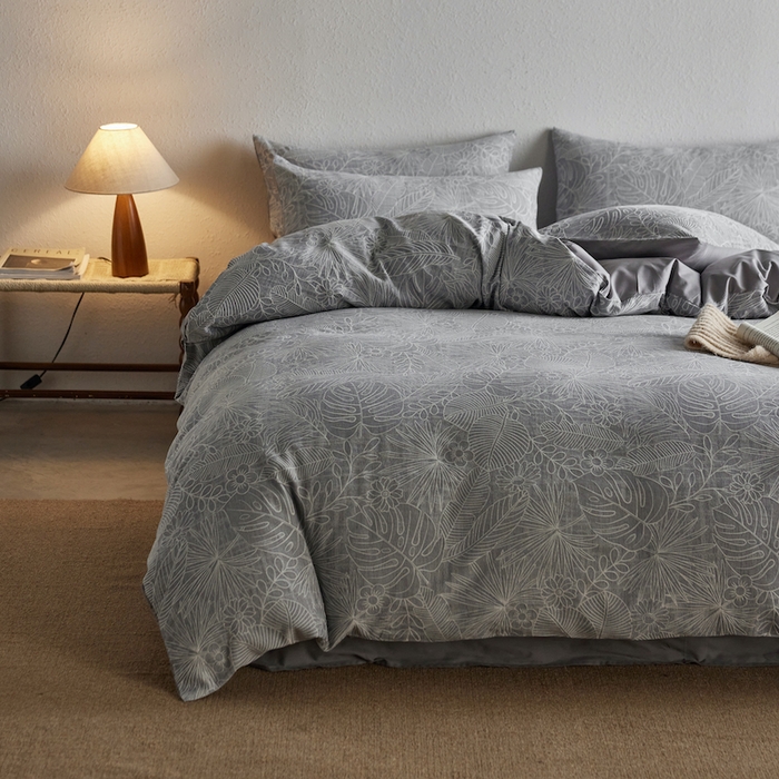 91家纺网 家纺一手货源 找家纺 千朵森 2025新款全棉色织提花四季款四件套-艾薇 艾薇-晴蓝灰