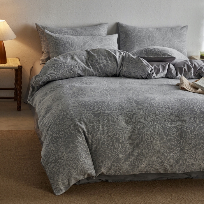 91家纺网 家纺一手货源 找家纺 千朵森 2025新款全棉色织提花四季款四件套-艾薇 艾薇-晴蓝灰