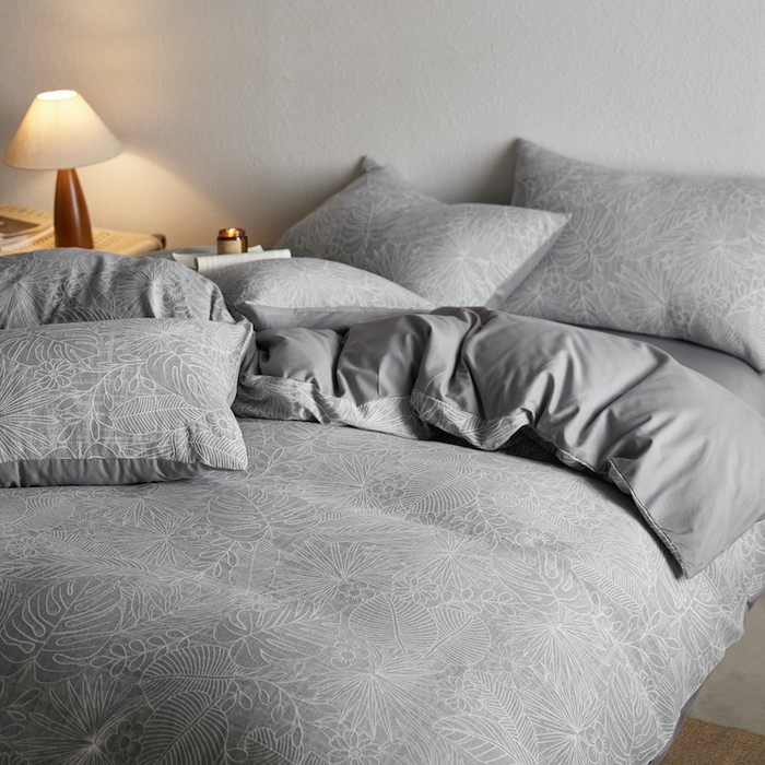 91家纺网 家纺一手货源 找家纺 千朵森 2025新款全棉色织提花四季款四件套-艾薇 艾薇-晴蓝灰