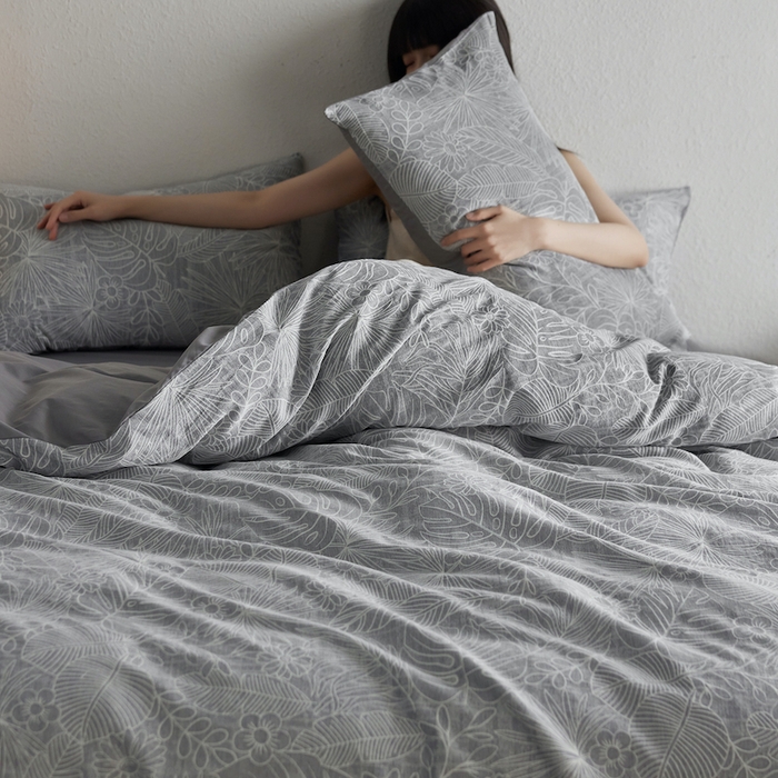 91家纺网 家纺一手货源 找家纺 千朵森 2025新款全棉色织提花四季款四件套-艾薇 艾薇-晴蓝灰