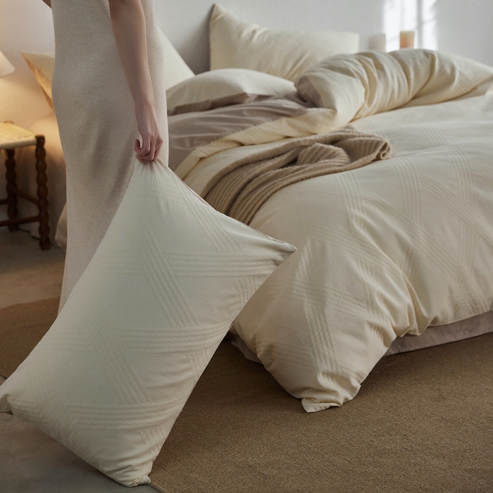 91家纺网 家纺一手货源 找家纺 千朵森 2025新款全棉色织提花四季款四件套-艾薇 艾薇-汝窑白