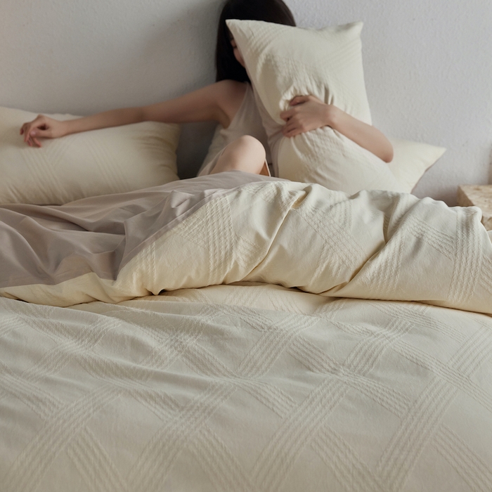 91家纺网 家纺一手货源 找家纺 千朵森 2025新款全棉色织提花四季款四件套-艾薇 艾薇-汝窑白