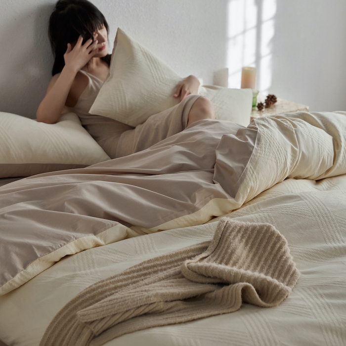 91家纺网 家纺一手货源 找家纺 千朵森 2025新款全棉色织提花四季款四件套-艾薇 艾薇-汝窑白