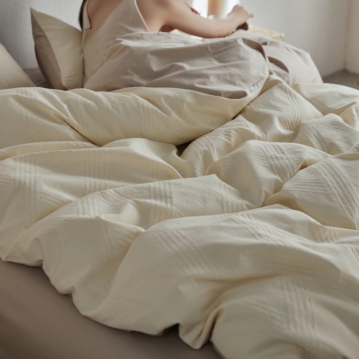 91家纺网 家纺一手货源 找家纺 千朵森 2025新款全棉色织提花四季款四件套-艾薇 艾薇-汝窑白